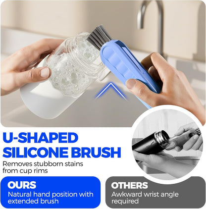6 Pack Holikme 4 in 1 Cup Lid Cleaning Brush Set with 3 Straws, Multifunctional Bottle Brush, Silicone Cup Lid Gap Cleaner, Bristle Crevice Cleaning Brush, Flat End Brushes, Navy & Black & Olive