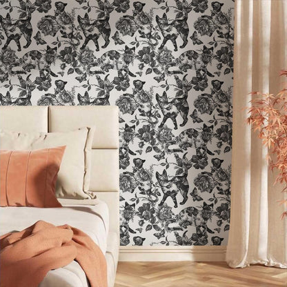 MuralPeel White Poppies Floral Modern Grey Peonies Flowers Peel and Stick Wallpaper Self Adhesive Removable Easy Peel Off Stick on Wall Paper for Bedroom Renter