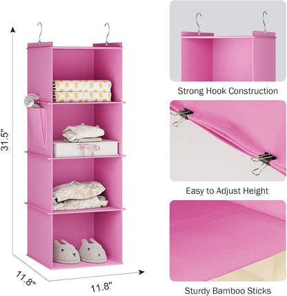 YOUDENOVA Hanging Closet Organizer, 4-Shelf Closet Hanging Storage Shelves, Grey