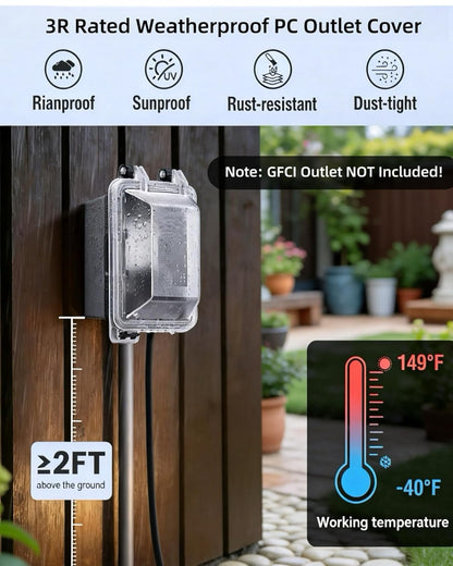 Outdoor Outlet Cover,1-Gang Weatherproof Lockable Receptacle Cover | In-Use PC Outlet Cover,Extra-Duty,Horizontal/Vertical Mount,Compatible with GFCI,Duplex Outlets and Switches for Outdoor Use