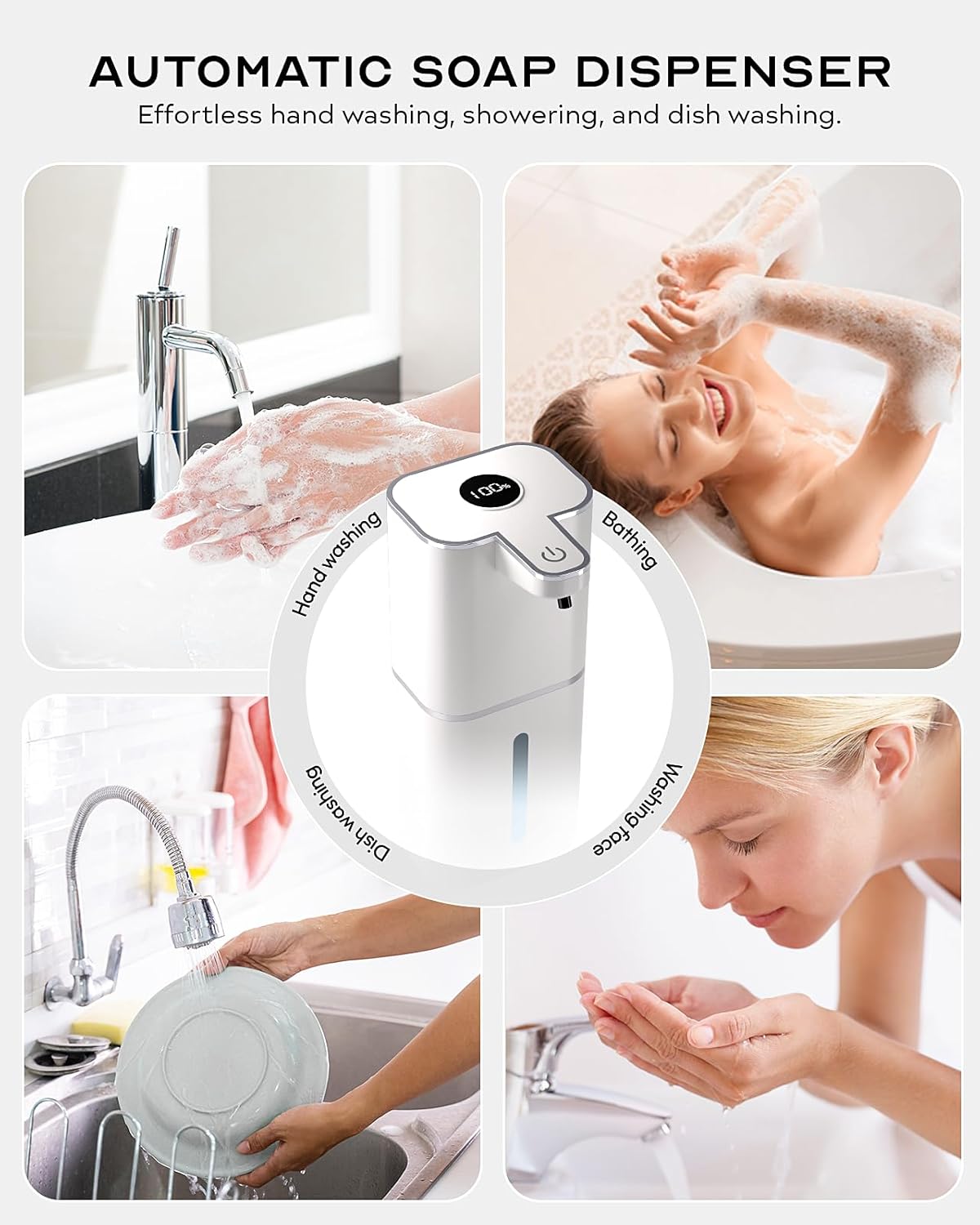 Automatic Foaming Soap Dispenser Touchless, 6-Level Adjustable,13.5oz/400ml Rechargeabled Wall Mounted Smart for Bathroom and Kitchen Dish Soap,White