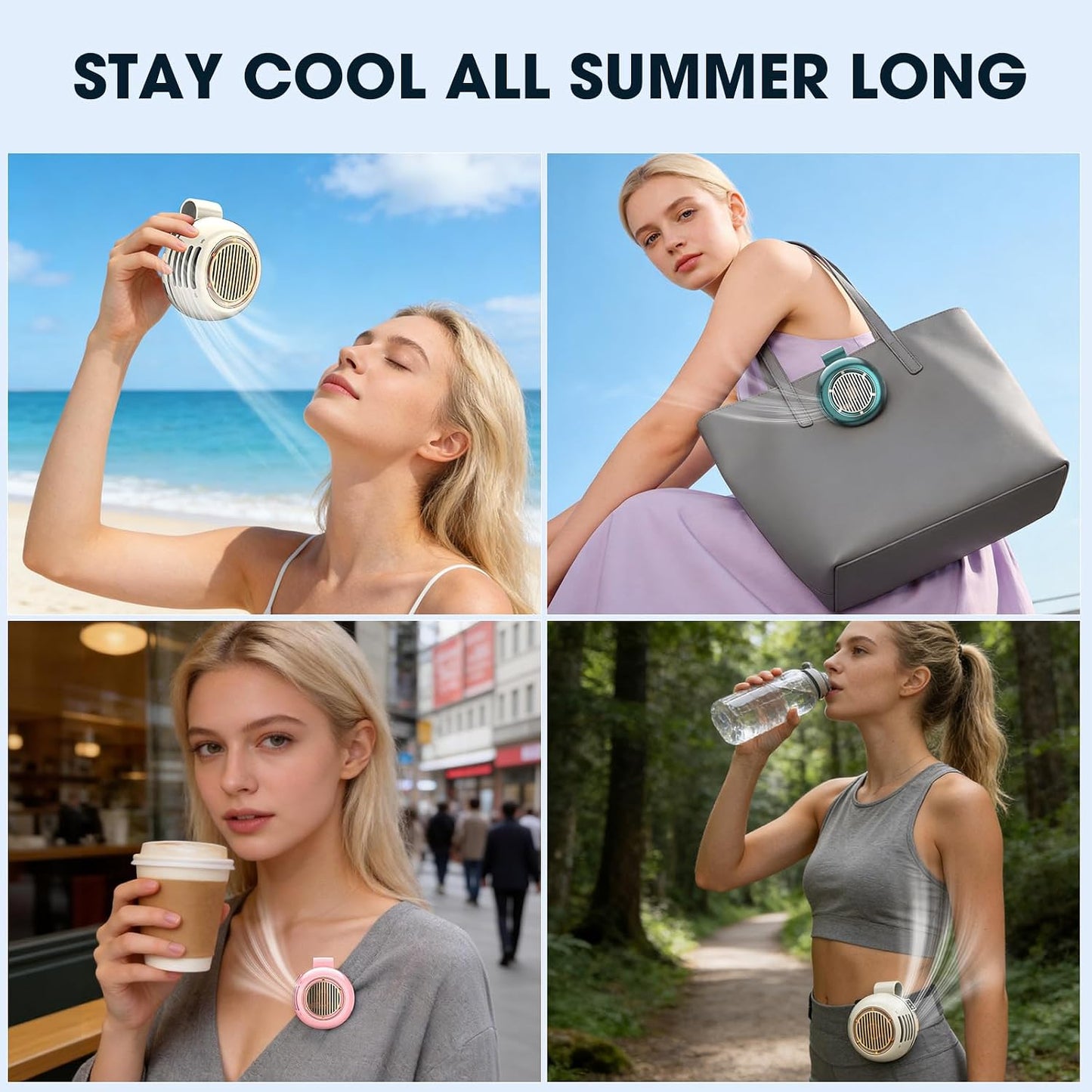 Small Clip Fan, Personal Waist Fans,Portable Silent Mini Bladeless Fan Clip On for Shirt ,Hands-Free Personal Clip Fans 3 Speeds,Clips on Waist Neck Fanes for Outdoor,Camping,Travel,Office (White)