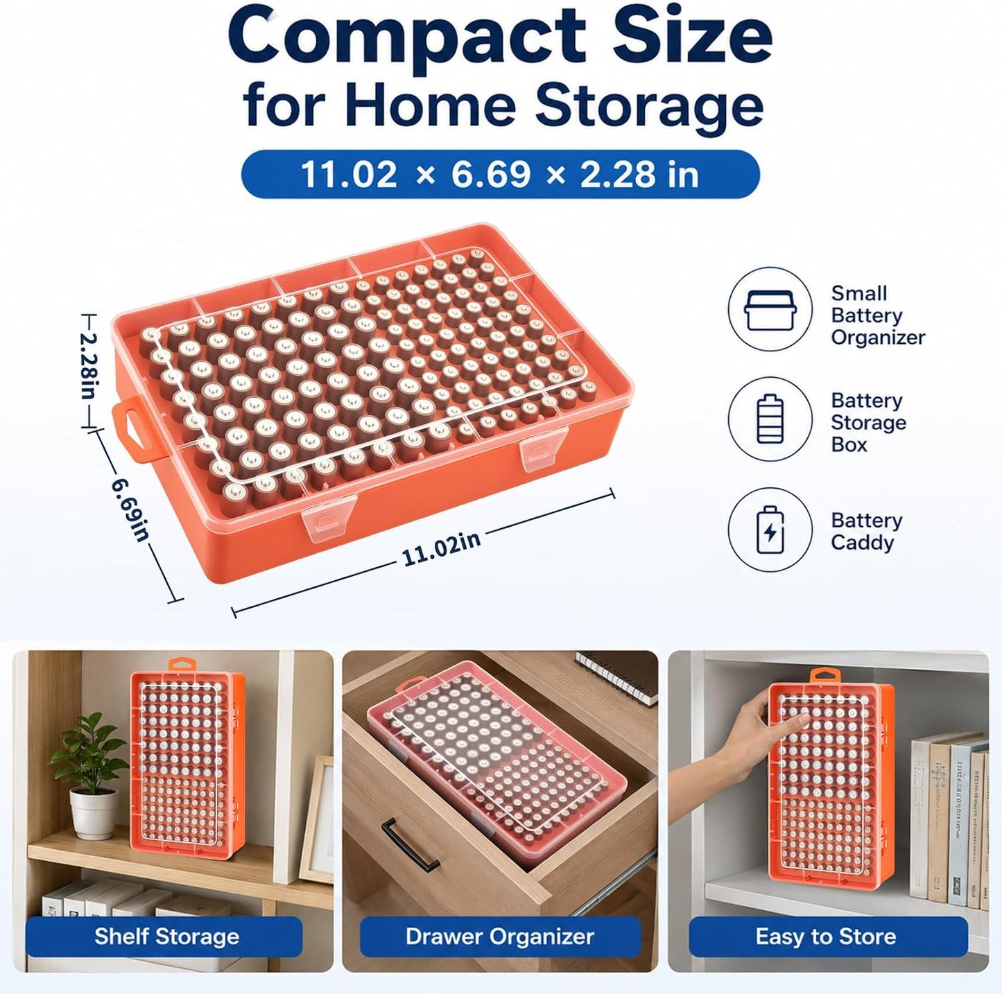 Xuerdon Battery Organizer Case with BT168 Tester 120+ Batteries Storage Box | Clear Plastic Battery Box Holds 49AA 51AAA 10CR2032 10CR1632 Batteries, Wall Mount Drawer Organizer Batteries not Included
