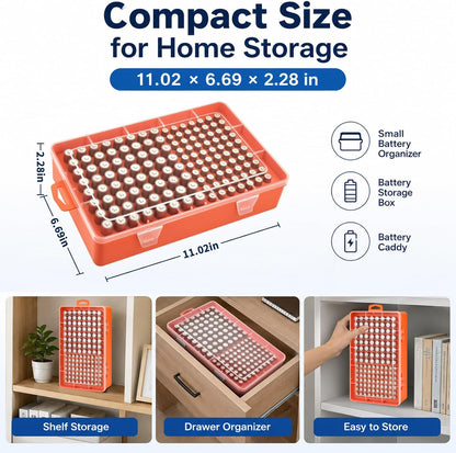 Xuerdon Battery Organizer Case with BT168 Tester 120+ Batteries Storage Box | Clear Plastic Battery Box Holds 49AA 51AAA 10CR2032 10CR1632 Batteries, Wall Mount Drawer Organizer Batteries not Included