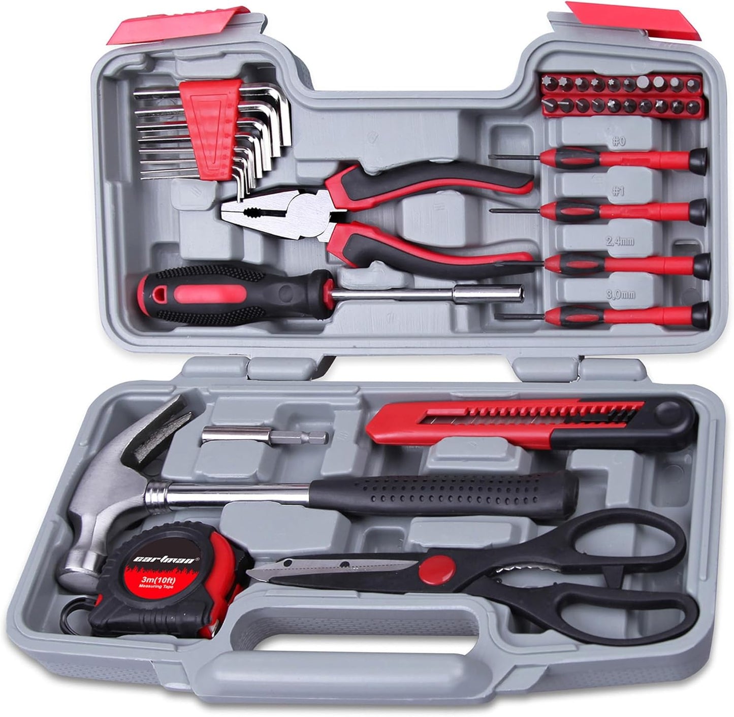 CARTMAN 39-Piece Household Tool Set, Orange Hand Kit With Storage Case | Complete assortment for home repairs, DIY projects, furniture setup, crafting, and daily household fixes in toolbox.