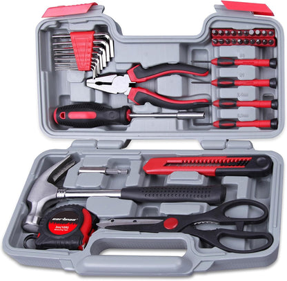 CARTMAN 39-Piece Household Tool Set, Orange Hand Kit With Storage Case | Complete assortment for home repairs, DIY projects, furniture setup, crafting, and daily household fixes in toolbox.