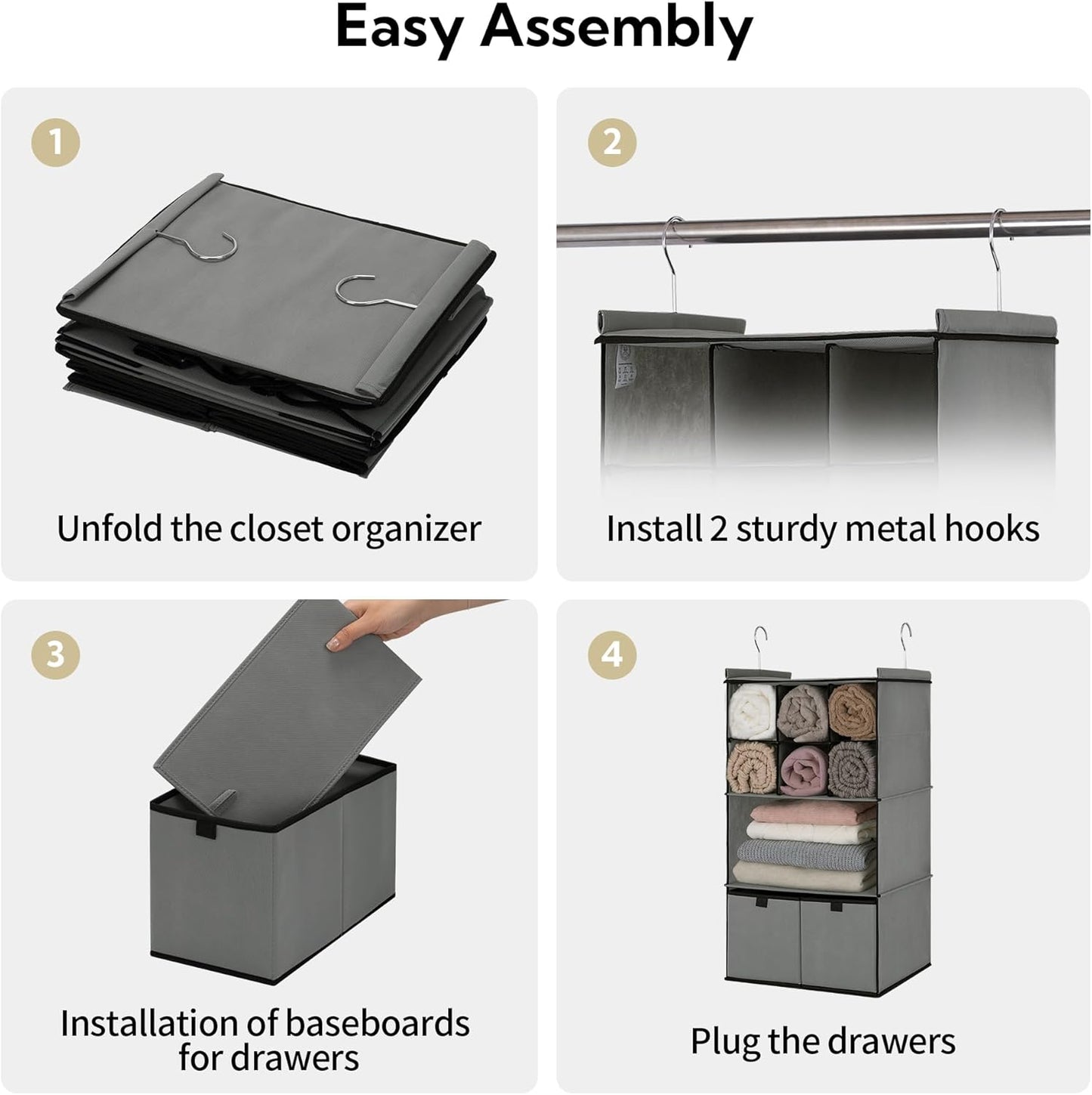 GRANNY SAYS 3-Shelf Hanging Closet Organizer and Storage, Collapsible Hanging Closet Shelves, Hanging Organizer for Closet & RV, Gray, 29 ½" H X 12" W X 12" D, 1-Pack