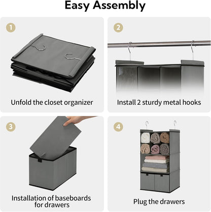 GRANNY SAYS 3-Shelf Hanging Closet Organizer and Storage, Collapsible Hanging Closet Shelves, Hanging Organizer for Closet & RV, Gray, 29 ½" H X 12" W X 12" D, 1-Pack