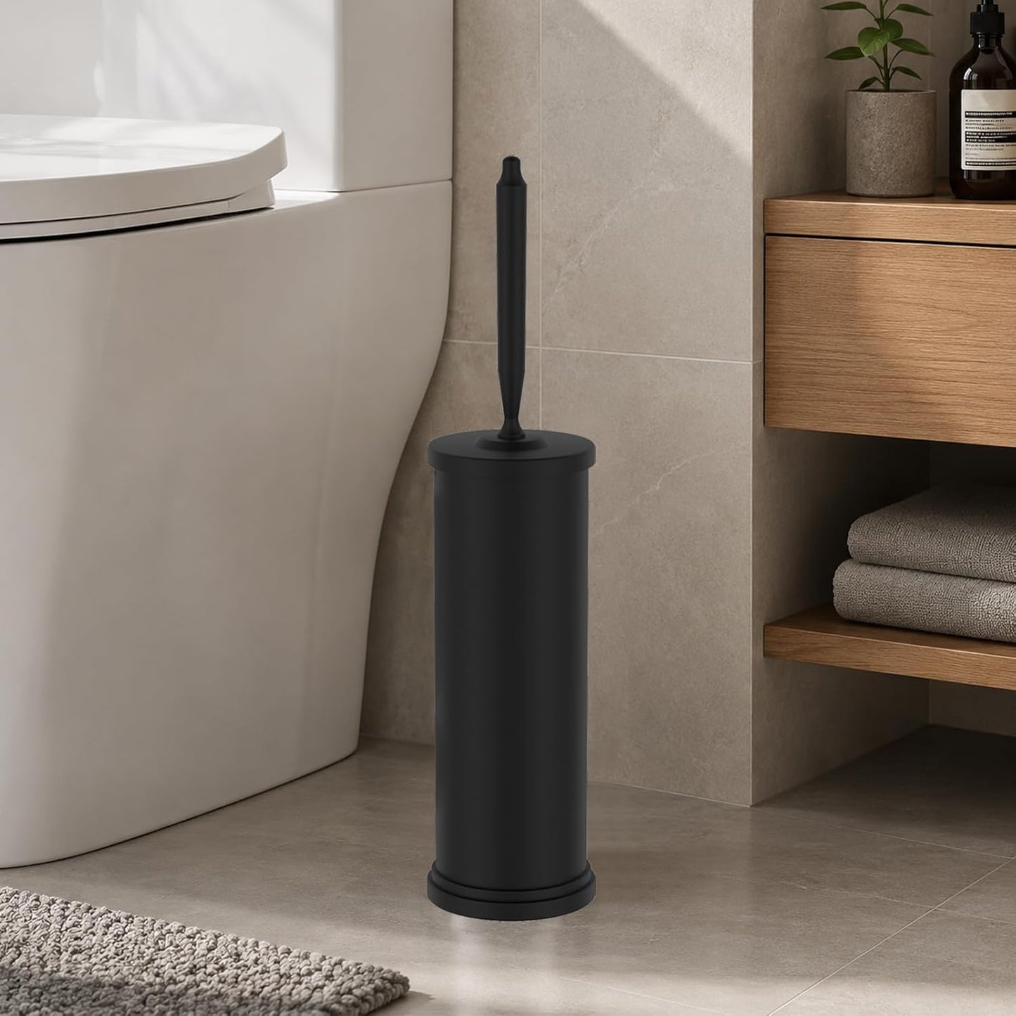 Stainless Steel Toilet Brush and Holder Set : Weighted Stable Base, Removable Inner Tube.Long Handle Toilet Bowl Brush Splash-Proof Design for Deep Cleaning & Space-Saving Storage,Nickel