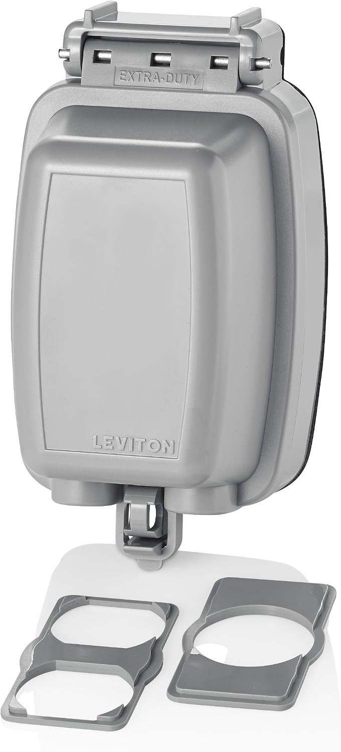 Leviton Weatherproof Outlet Box, Extra Duty 1-Gang While-In-Use Cover Includes Inserts for Single, Duplex and Decora/GFCI Receptacles, Vertical Mount, Plastic Enclosure, 5980-UCL, Clear