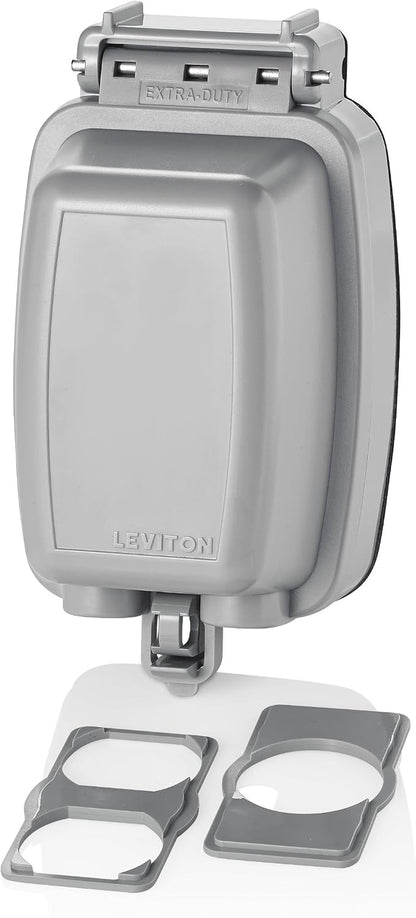 Leviton Weatherproof Outlet Box, Extra Duty 1-Gang While-In-Use Cover Includes Inserts for Single, Duplex and Decora/GFCI Receptacles, Vertical Mount, Plastic Enclosure, 5980-UCL, Clear