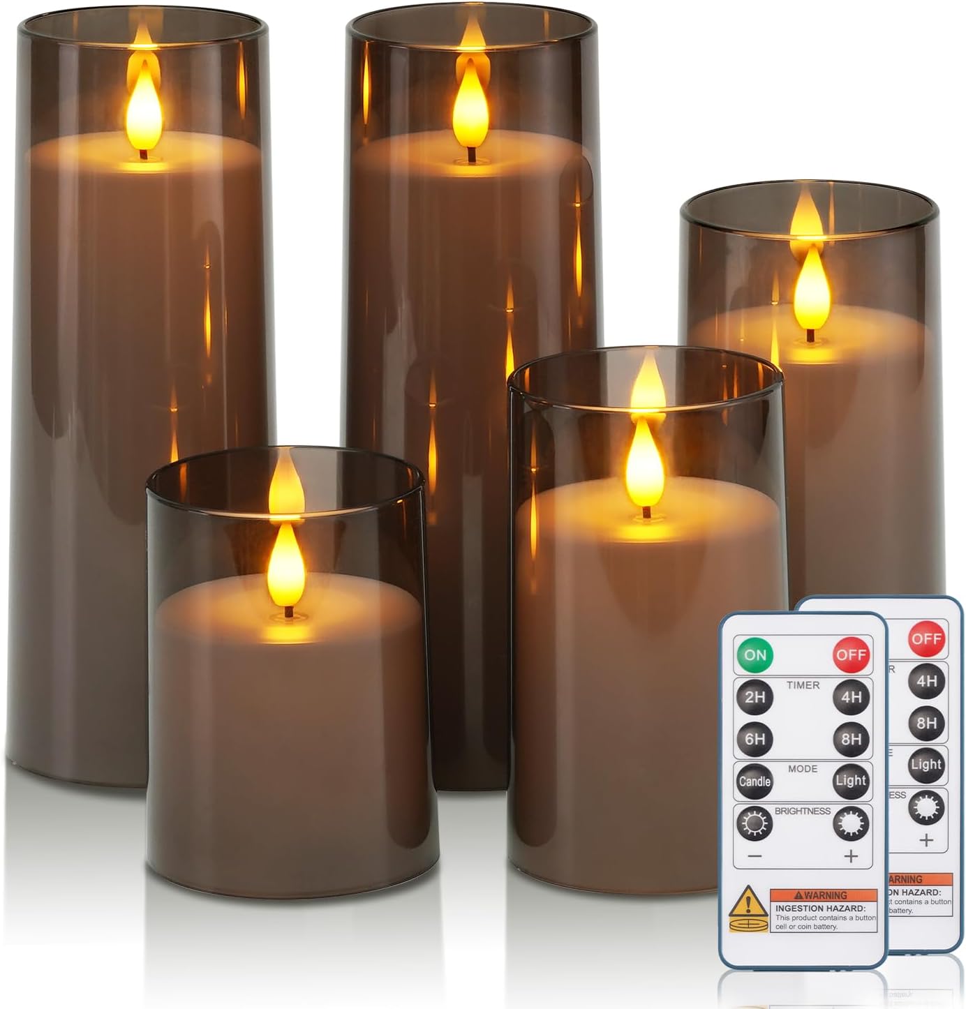Raycare Flameless Candles Battery Operated with Remote Timer, Acrylic Flickering LED Pillar Candle for Christmas, Wedding, Home Decor, Gift for Family and Friend, White, Set of3
