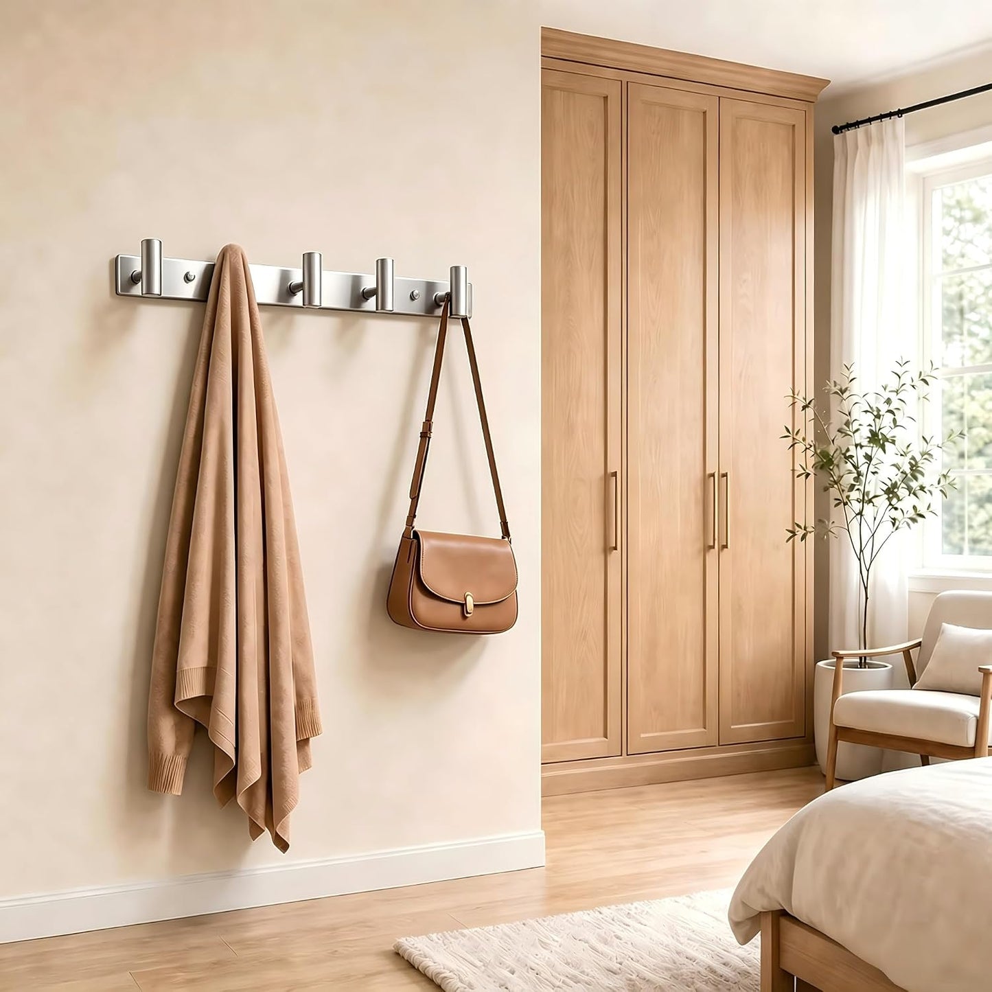 Wall Mounted Coat Rack-3 Hooks, Heavy Duty Stainless Steel Wall Hooks for Towel Coat Bag, Hat Rack Coat Hanger Coat Hooks Towel Racks for Bathroom Entryway Kitchen Office (Silver, 1 Pack)