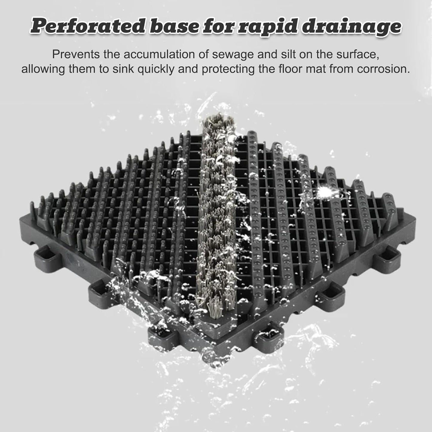 Outdoor Doormat Modular Interlocking Floor Tiles Non-Slip Rubber Boot Scraper Mat with Drainage Holes, Durable Shoe Cleaner for Garage, Entryway, Patio, High Traffic Areas(Gray,29.5x47.2 in)