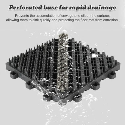 Outdoor Doormat Modular Interlocking Floor Tiles Non-Slip Rubber Boot Scraper Mat with Drainage Holes, Durable Shoe Cleaner for Garage, Entryway, Patio, High Traffic Areas(Gray,23.6x47.2 in)
