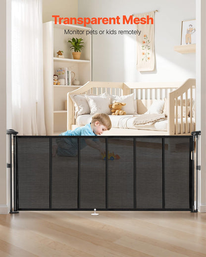 VEVOR Retractable Baby Gate, 34 inch Tall, Extends up to 71 inch Wide, Retractable Gate for Kids or Pets, Mesh Material, Easy to Install for Indoor Stairs, Doorways, Hallways, Playrooms, Black