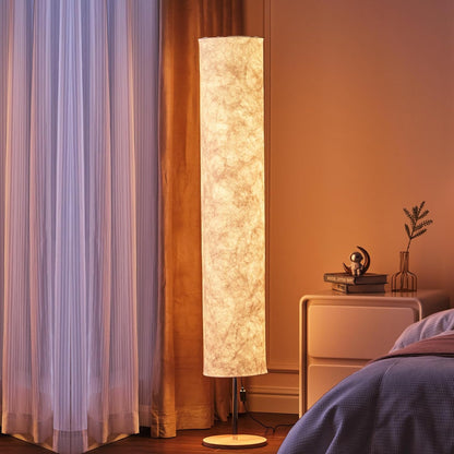 LONRISWAY 58" Modern Floor Lamp with Tyvek Fabric Shade 3000K Warm White LED Slim Standing Light,Column Cylinder Paper Lantern Floor lamp for Living Room, Bedroom, Game Room