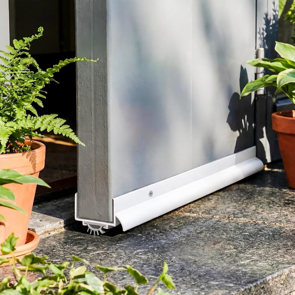 BARZEN Aluminum U Shaped Door Bottom Sweep with Drip Cap - Under Door Seal for Exterior Doors - Screw On Weather Stripping Door Seal - Weatherstrip Bottom of Door - Aluminum Mill, 36 Inches
