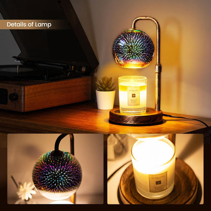 Glocusent Candle Warmer Lamp with Timer, Dimmable, Adjustable Retro 2 Bulbs | 3D Glass Globe with Firework Patterns, retro Candle Warmer Lamp for Jar Candles, Gifts for Women/Mom/Her, New Home Decor