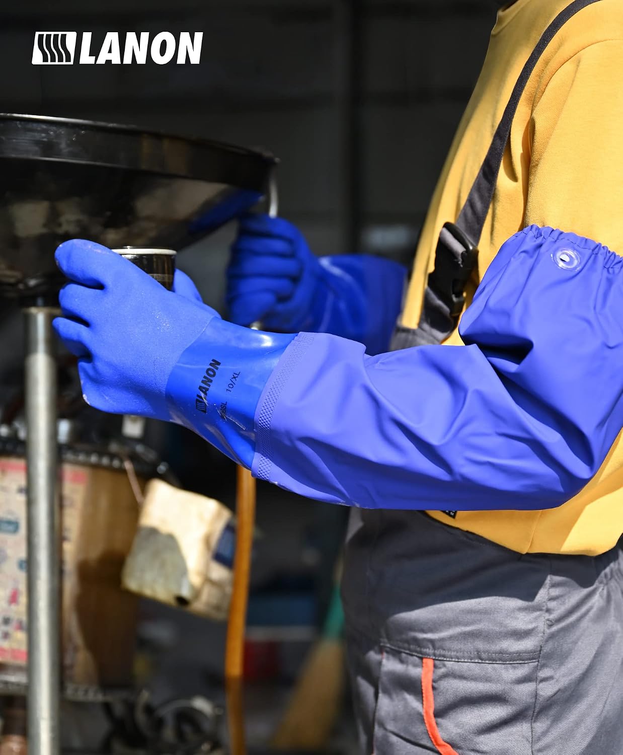 LANON 26" Elbow Length PVC Chemical Resistant Gloves, Heavy-Duty Long Rubber Gloves, Acid, Alkali & Oil Protection, XL