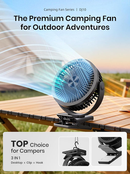 Warmco 10000mAh Rechargeable Clip on Fan, 8 Inch Desk Fan for Camping | 8-26H Runtime, USB-C Two-Way Charging, 360° Adjustable, 3-in-1 Clip Hook Desk Use, 4 Speeds, Washable Grille