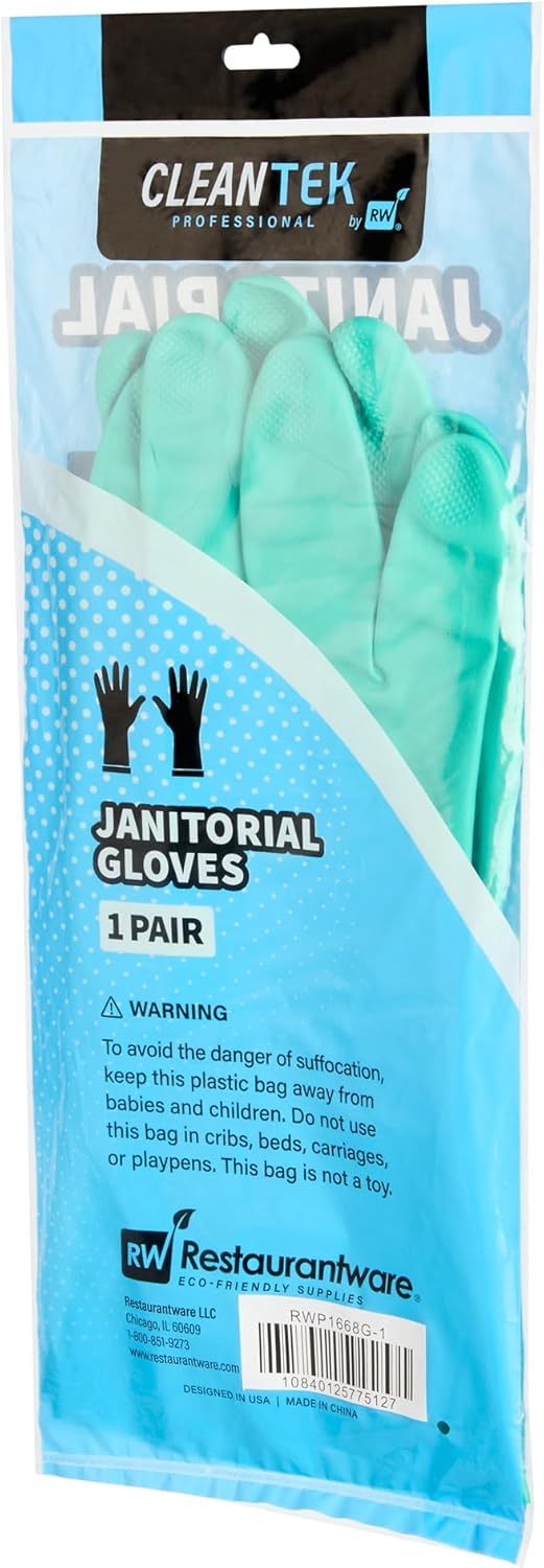 Restaurantware-Clean Tek Professional 15 Mil XXL Cleaning Gloves, 1 Pair Of Long Cuff Gloves - Flock Lining, No-Powder, Green Nitrile Chemical Tolerant Gloves, No-Latex, Heavy-Duty Tasks