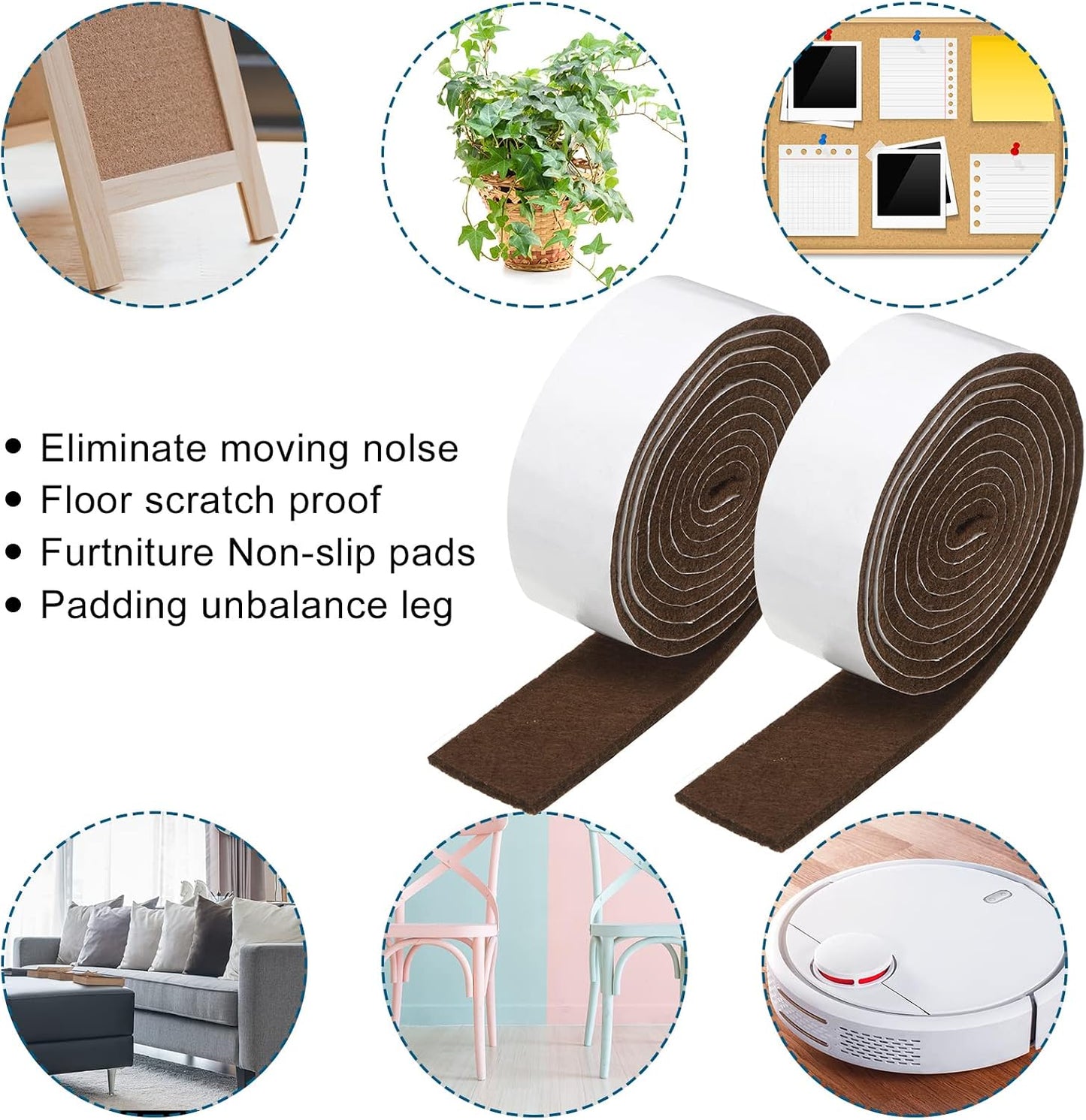 Shappy 2 Packs 120 x 2 x 0.12 Inch Felt Strips with Adhesive Backing Felt Tape Roll Non Slip Self Adhesive Cuttable Furniture Pads for Protecting Hardwood Floors, Chairs, Wall(Dark Brown)