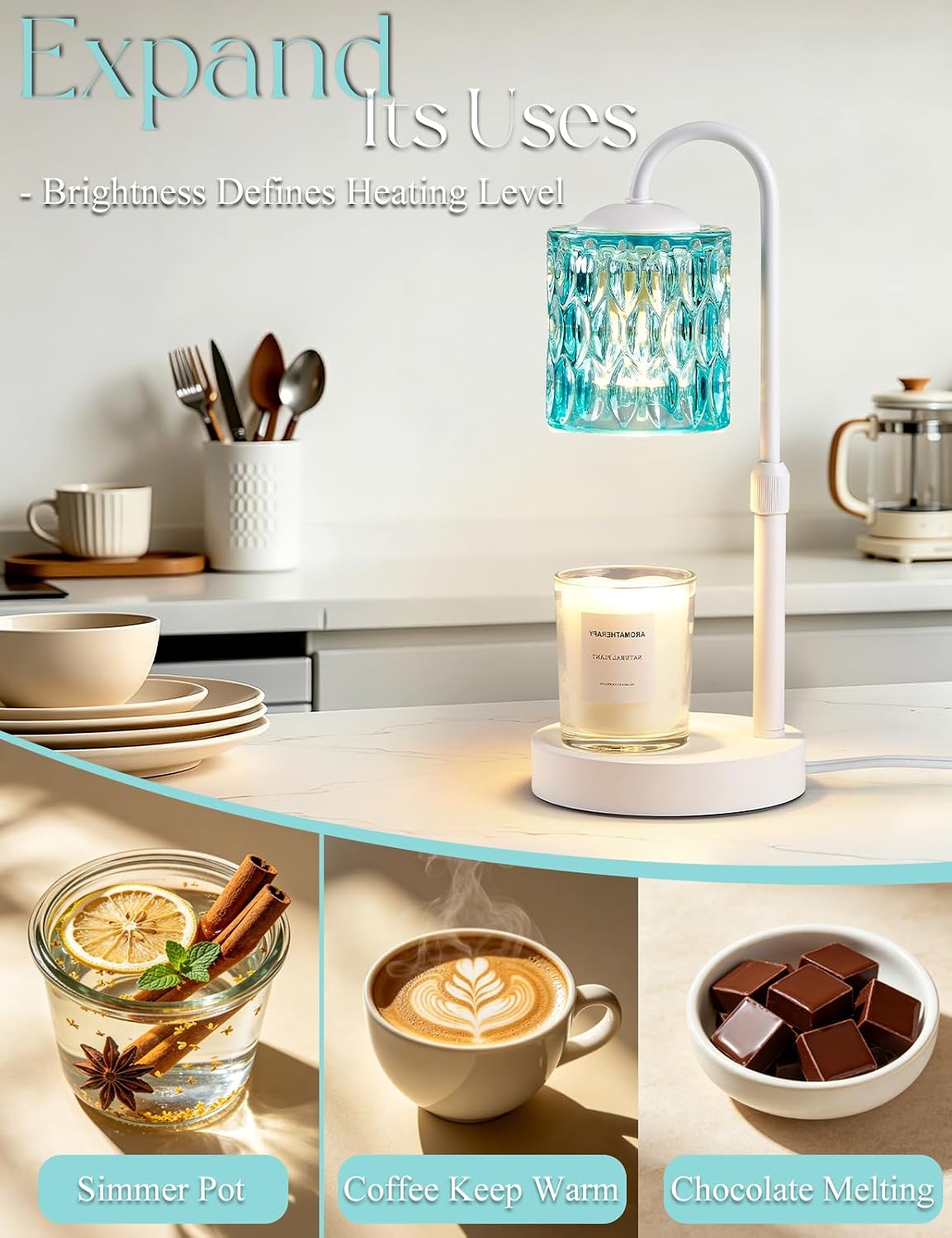 Briever Dimmable Candle Warmer Lamp with Timer, Height Adjustable Electric Candle Wax Warmer, Christmas Birthday Gifts for Women Mom, House Warming Gifts New Home Room Decor, Walnut Solid Wood Base