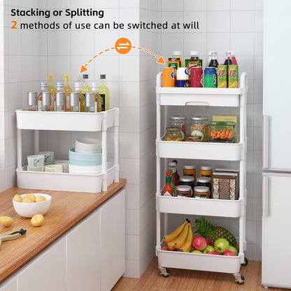 Calmootey 3-Tier Rolling Utility Cart with Drawer,Multifunctional Storage Organizer with Plastic Shelf & Metal Wheels,Storage Cart for Kitchen,Bathroom,Living Room,Office,White