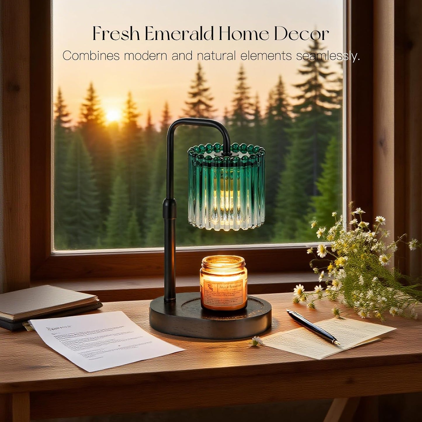 Candeldo Candle Warmer Lamp with Timer: Black Wax Melt Warmer | Height Adjustable, Dimmable, with 2 Bulbs, Modern Farmhouse Decor for Home, Bedroom, Gifts for Women, Birthday, Housewarming