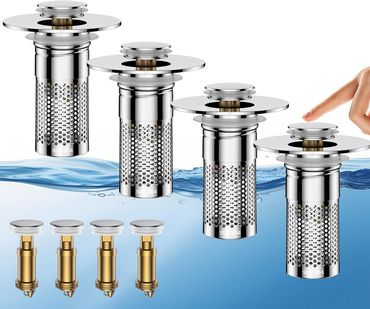 Bathroom Sink Drain Strainer,Universal Pop-Up Sink Stopper Hair Catcher, Anti-Clog Stainless Steel Drain Filter Basket, Removable Sink Drain for Bathroom Sink Stopper (Ysilver-2（with Buckle）)