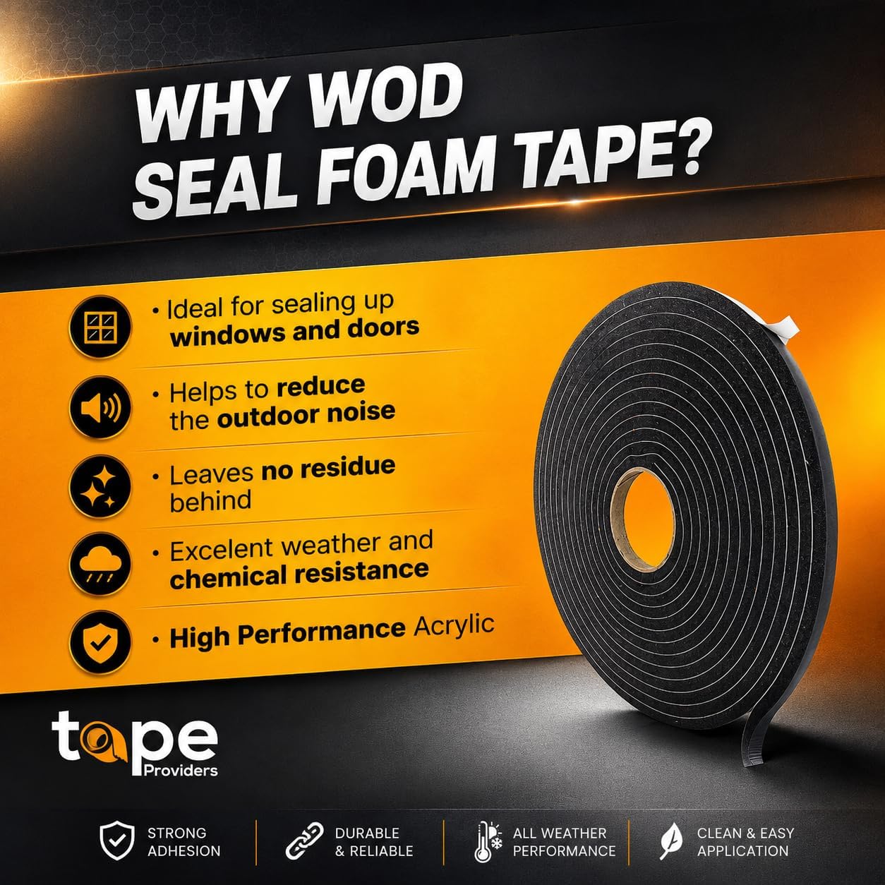 WOD Insulation Foam Tape Self Adhesive - 1/16 Thick x 3/16 Width - 150 feet - Made in USA Weather Stripping, HVAC, Sealing Doors, Windows, Pipes, Cooling, Sound Proof, and Air Conditioning.