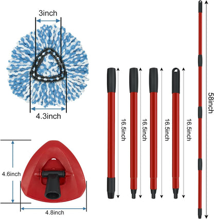 Mop Replace Heads Mop Handle and Base Replacement for O Cedar EasyWring 1-Tank Spin Mop System, 2 Microfiber Mops Refills, 4-Section Iron Mop Handle 30-58Inch and 1 Mopping Heads Cover Set (No Bucket)