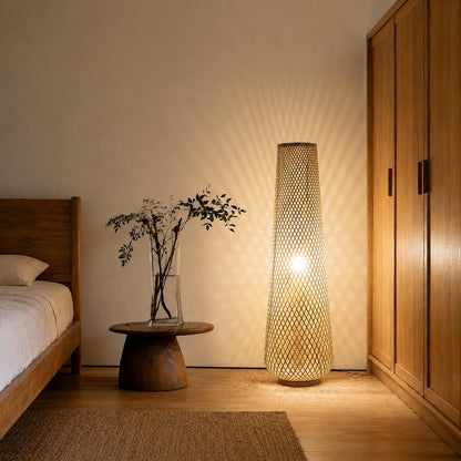 MIXL-Farmhouse Style Bamboo Floor Lamp,Large Wicker Indoor Floor Light,Boho Standing Light Plug in,Modern Minimalist Standing Lamp for Living Room Bedroom