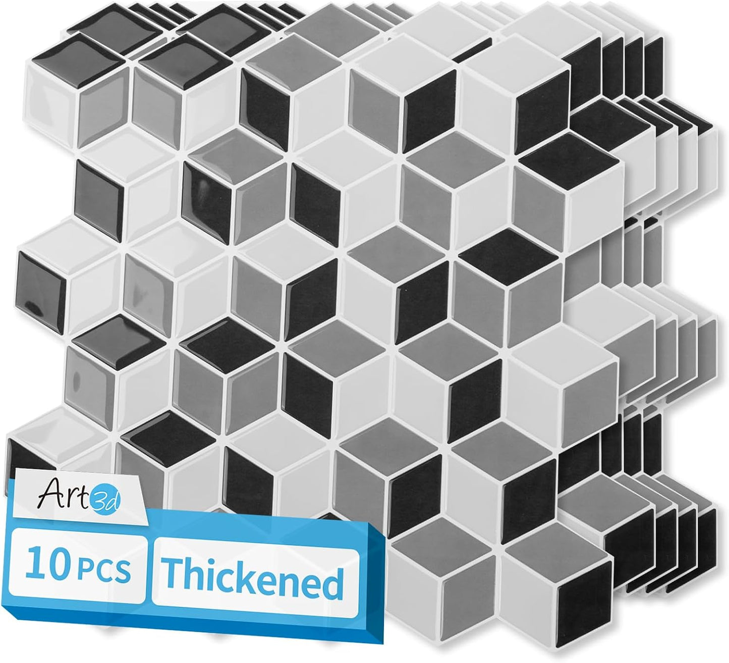 Art3d 10-Sheet Peel and Stick Backsplash Tiles, 12x12 Inch Self-Adhesive 3D Wall Tiles for Kitchen, Bathroom, Countertop - Thickened Waterproof Design (Graphite Gray)