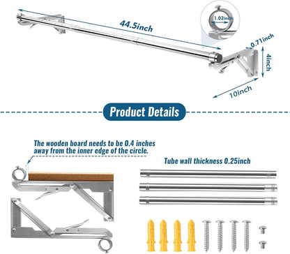 Foldable Wall Mounted Clothes Rack-30'' Long Rod&2 Thick Bases,Stainless Steel,Multi-Purpose for Space-Saving Garment Rack/Clothes Drying Rack/Clothes Hanger,Detachable and Top Shelf Room Reserved