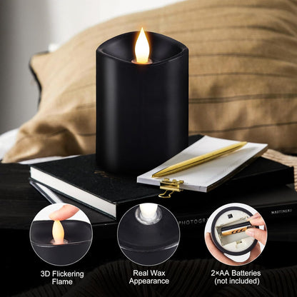 3x4 Flickering Flameless Candles Set of 3,Real Wax Pillar LED Candles,with Timer,4 inch Flameless Candles with Remote,for Party Wedding Holiday Home Decor,Ivory