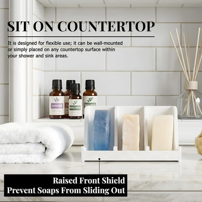 Soap Holder for Shower Wall, 3-Compartment Soap Dish for Shampoo, Conditioner and Body Soap, Fast Draining & Rust-Proof & Heavy Duty, Ultra-Strong Adhesive for Long-Term Bathroom Use & Freestanding