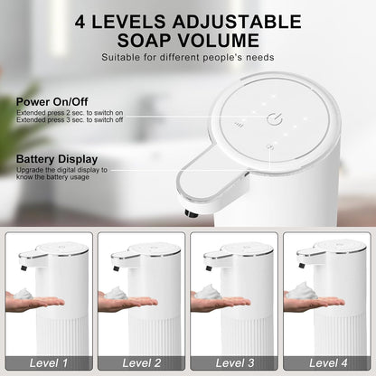 GuDoQi Automatic Touchless Liquid Soap Dispenser, 4-Level Adjustable Foam, USB Rechargeable Hand Soap Dispenser for Bathroom, Kitchen Countertops, 12.2oz/360mL, Black