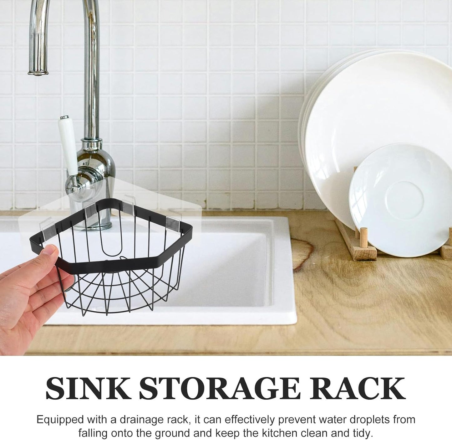 Garneck Kitchen Sink Organizer Tripod Sponge Holder Stainless Steel Dishcloth Draining Rack No-Drill Wall-Mounted Storage for Kitchen Sink Cleaning Accessories
