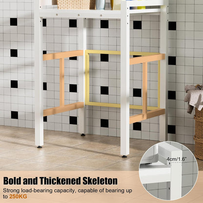 Washer Dryer Stacking Rack Stand, Over the Washer and Dryer Storage Shelf, Height Adjustable Standing Washer Dryer Machine Rack, Stackable Shelf for Laundry Room Apartments (White)