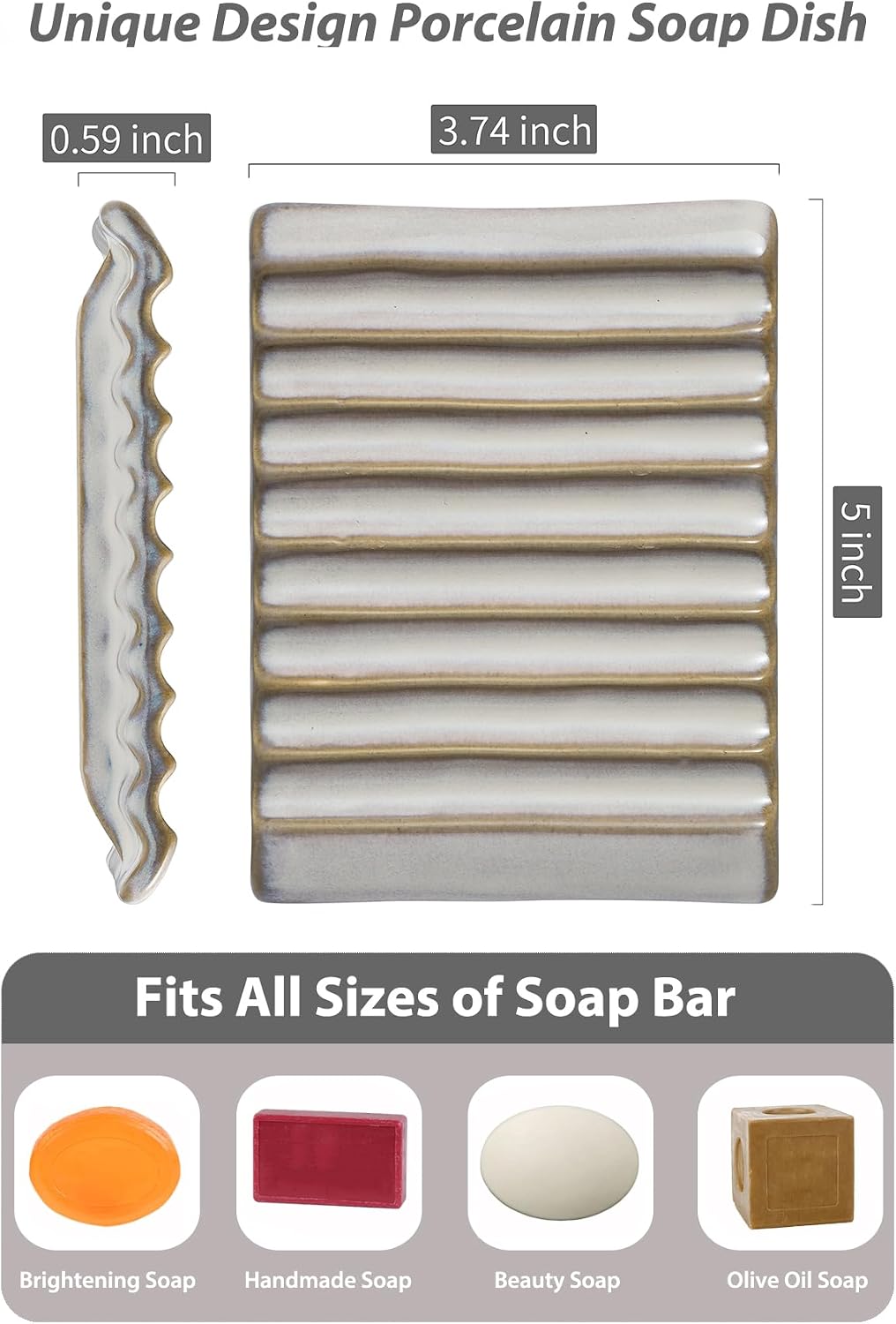 Self Draining Soap Dish, Ceramic Drain Soap Holder Waterfall Design Soap Saver for Shower, Bathroom, Sink, Kitchen and Countertop, Keeps Dry, Green