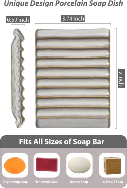 Self Draining Soap Dish, Ceramic Drain Soap Holder Waterfall Design Soap Saver for Shower, Bathroom, Sink, Kitchen and Countertop, Keeps Dry, Green