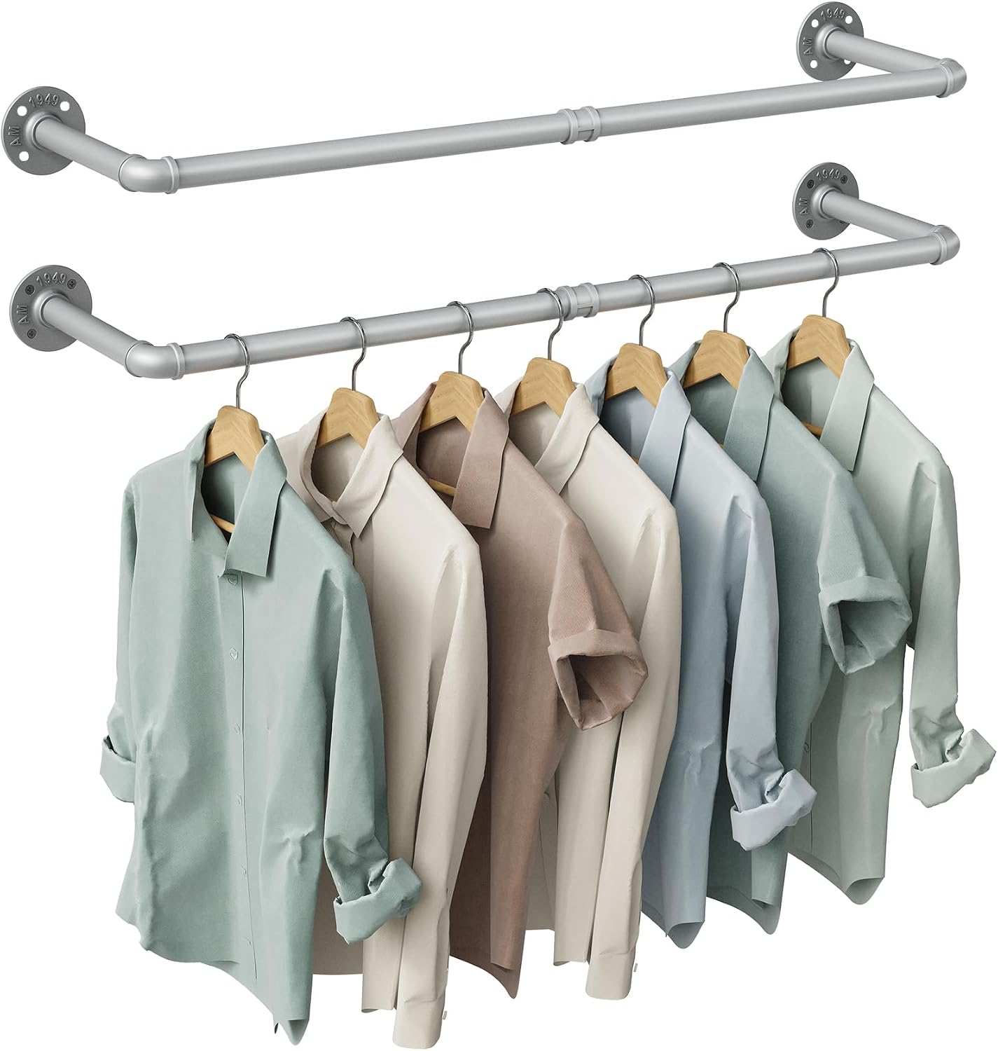 OROPY 38.4" Industrial Pipe Clothes Rack Wall Mounted, Heavy Duty, 2 Pack | Heavy Duty Iron Pipe Clothing Garment Rail, Multi-Purpose Clothing Hanging Rod for Laundry Room and Closet Storage, Black