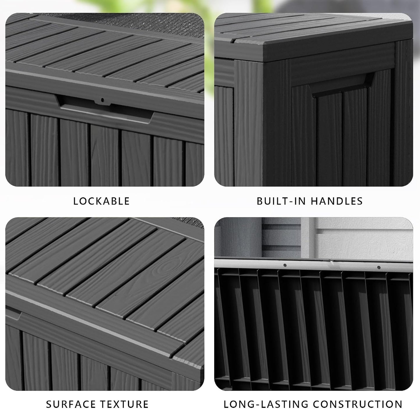 320 Gallon Waterproof Outdoor Storage Box, UV Resistant Resin Deck Box with Hydraulic Rod for Reinforced Stability, Perfect for Patio, Garden, and Pool（Black，320 Gallon）