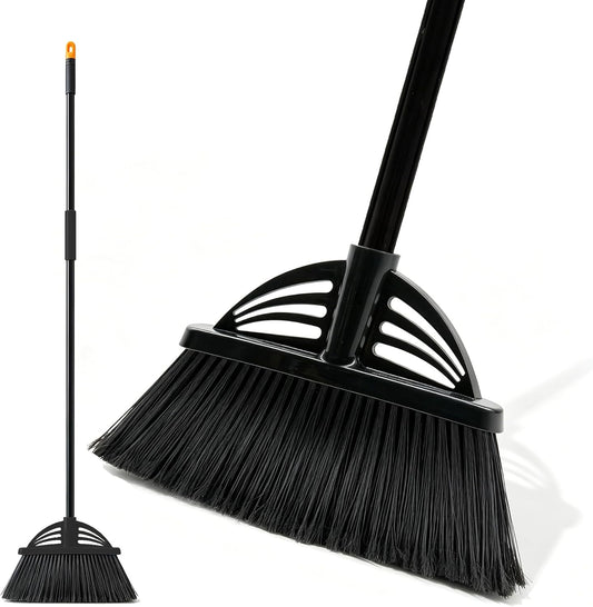 Heavy Duty Broom - 55 Inch Adjustable Long Handle Broom with EVA Soft Grip (Black)