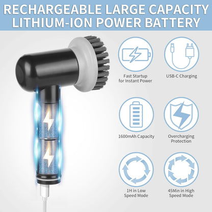 Electric Spin Scrubber, Cordless Shower Scrubber with 3 Replaceable Brushes, Waterproof Power Scrubber for Cleaning Bathroom, Kitchen, Floor, Rechargeable Electric Scrubber for Cleaning, Light Black