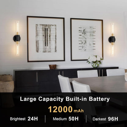 SANTOSTOCK Gold Battery Operated Wall Sconce Set of 2, 12000mAh Rechargeable Wall Lights with Remote Control, Wireless Dimmable Wall Lamps for Bedroom Living Room Bathroom Hallway Stairwell