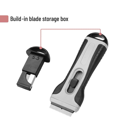 Bates- Razor Blade Scraper Tool, 2 Pack, Gray, 30 Extra Carbon Steel Blades, Anti-Slip Ergonomic Handle Design, Razor Scraper with Buid-In Blade Storage for Cleaning Window, Paint, Oven, Glass Stove