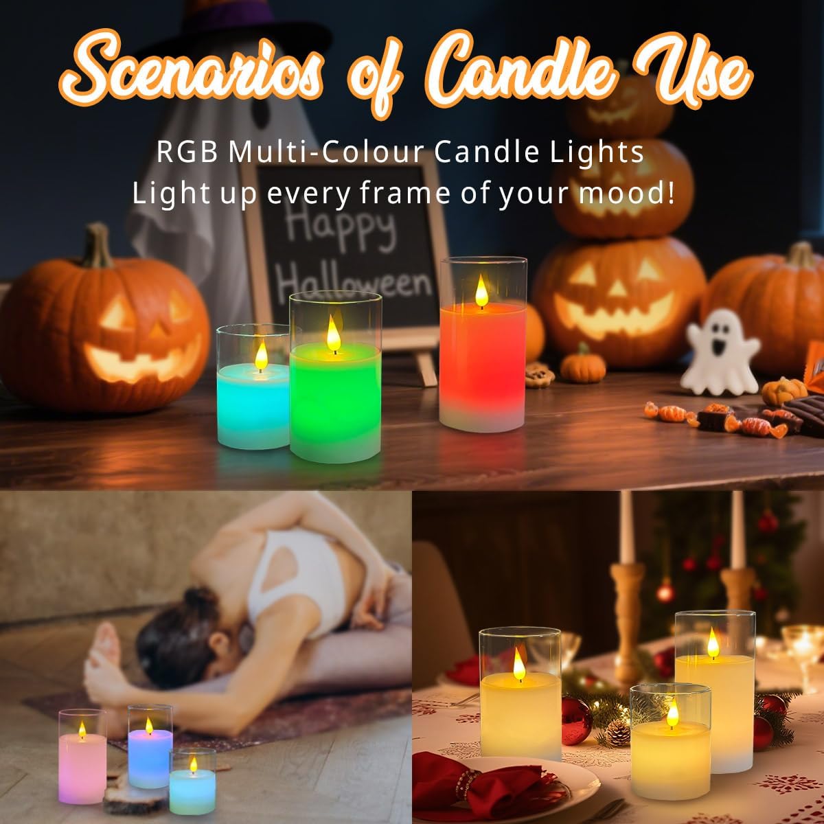 LEDHOLYT Rechargeable Flameless Glass Pillar Candles–Gifts for Women,–Set of 3, Realistic Flickering LED Light,Remote & Timer, Ideal for Living Room, Bedroom & Festival Wedding Home Party Decor